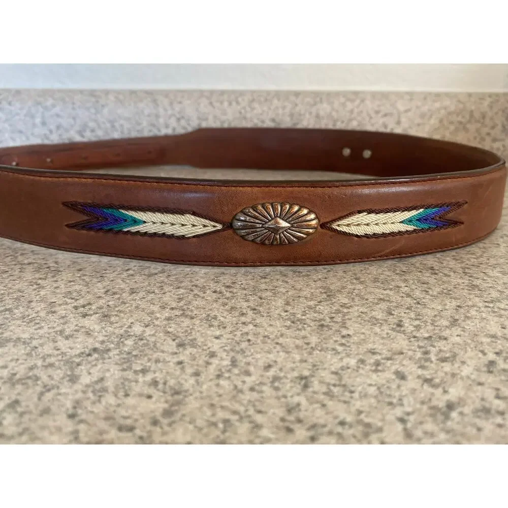 Tony Lama Sierra Madre Western Belt 7719L Men Unisex Leather Conchos Size 30